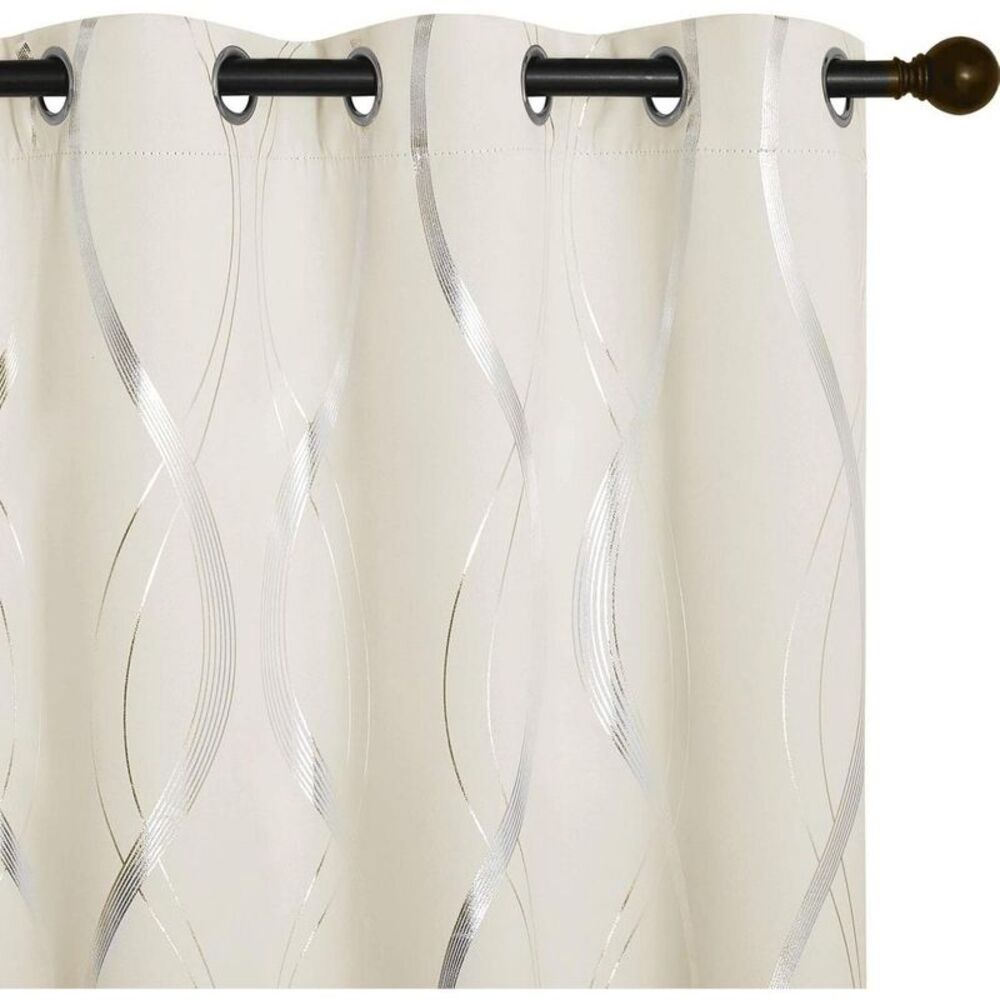 NICETOWN -  Blackout Curtains Foil Printed Wave Lines Brown